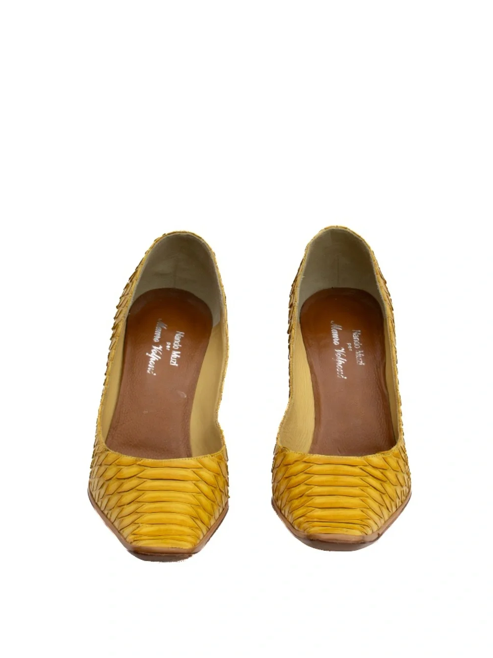Nando Muzi for Mario Valenti Python Leather Square Toe Pumps Yellow Women’s EU 3